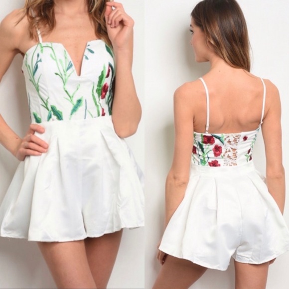 Dygarni California Dresses & Skirts - White Embroidered Sleeveless Floral Romper